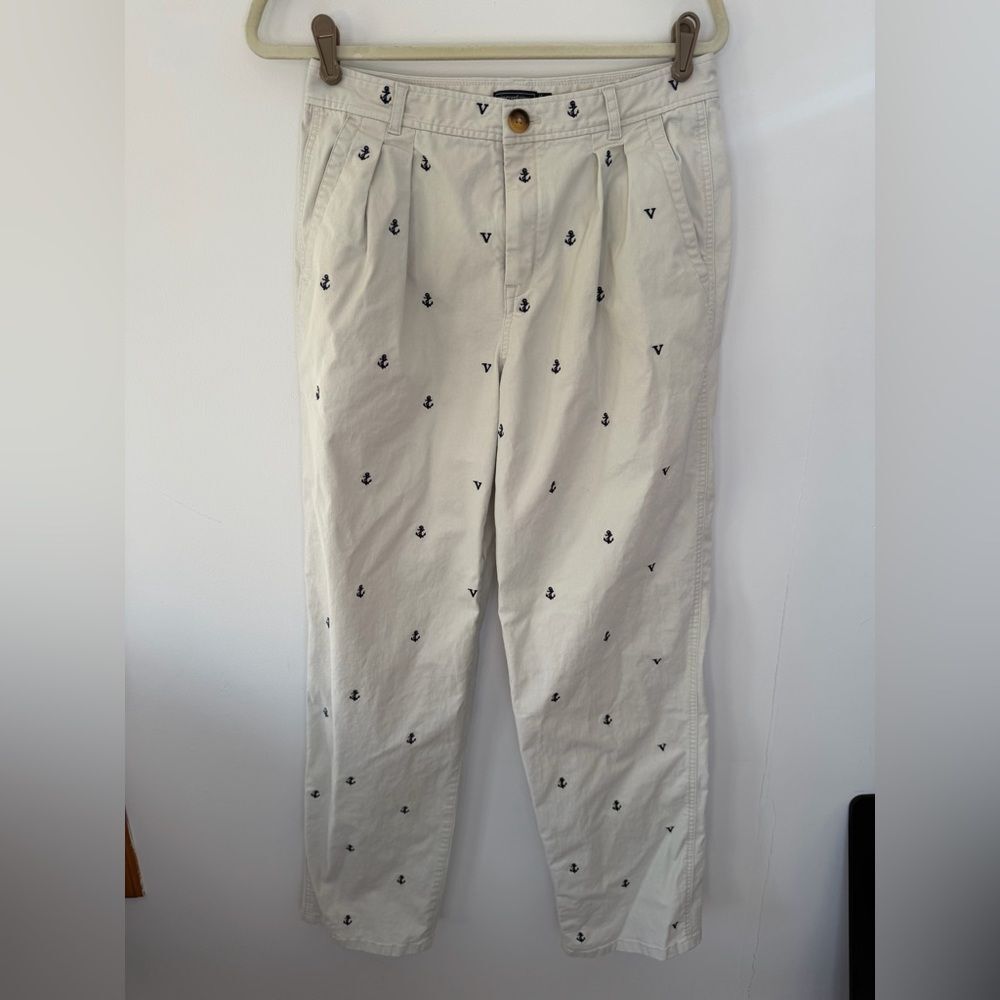 Vineyard Vines Cream Anchor Print Straight Leg Pants size 6